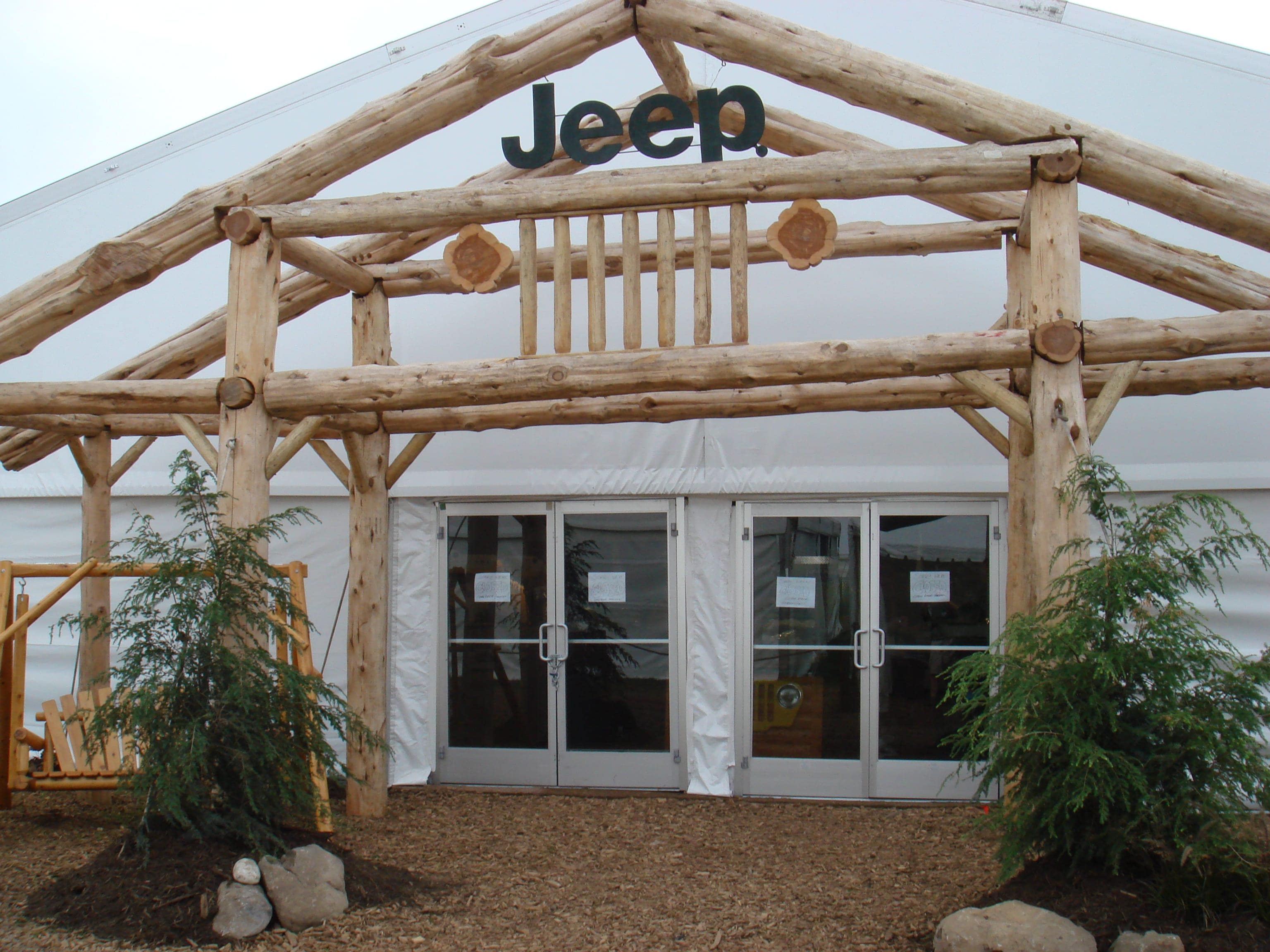 Entrance to a 20000 squar foot clearspan tent for the Jeep division of Chrysler - American Pavilion