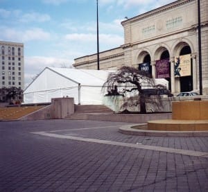 A clearspan tent installed at the Institute of Arts for a product introduction for the press for a major automobile company   