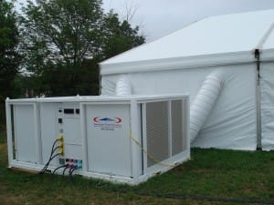 a 25 ton HVAC unit cooling a large clearspan tent   