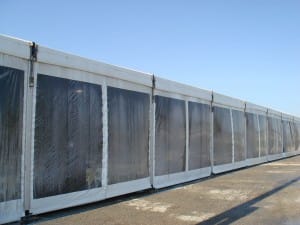 clear side walls on a large clear span rental tent   