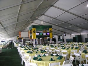 large clearspan rental tent. Seated over 2.000 people for a sit down dinner     